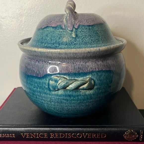 John Garrou Pottery 1991 Blue & Purple Glazed Stock Pot with Lid - Picture 2 of 11